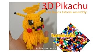 3D Pikachu Pokemon perler beads Hama Beads tutorial assembly [upl. by Fulviah]